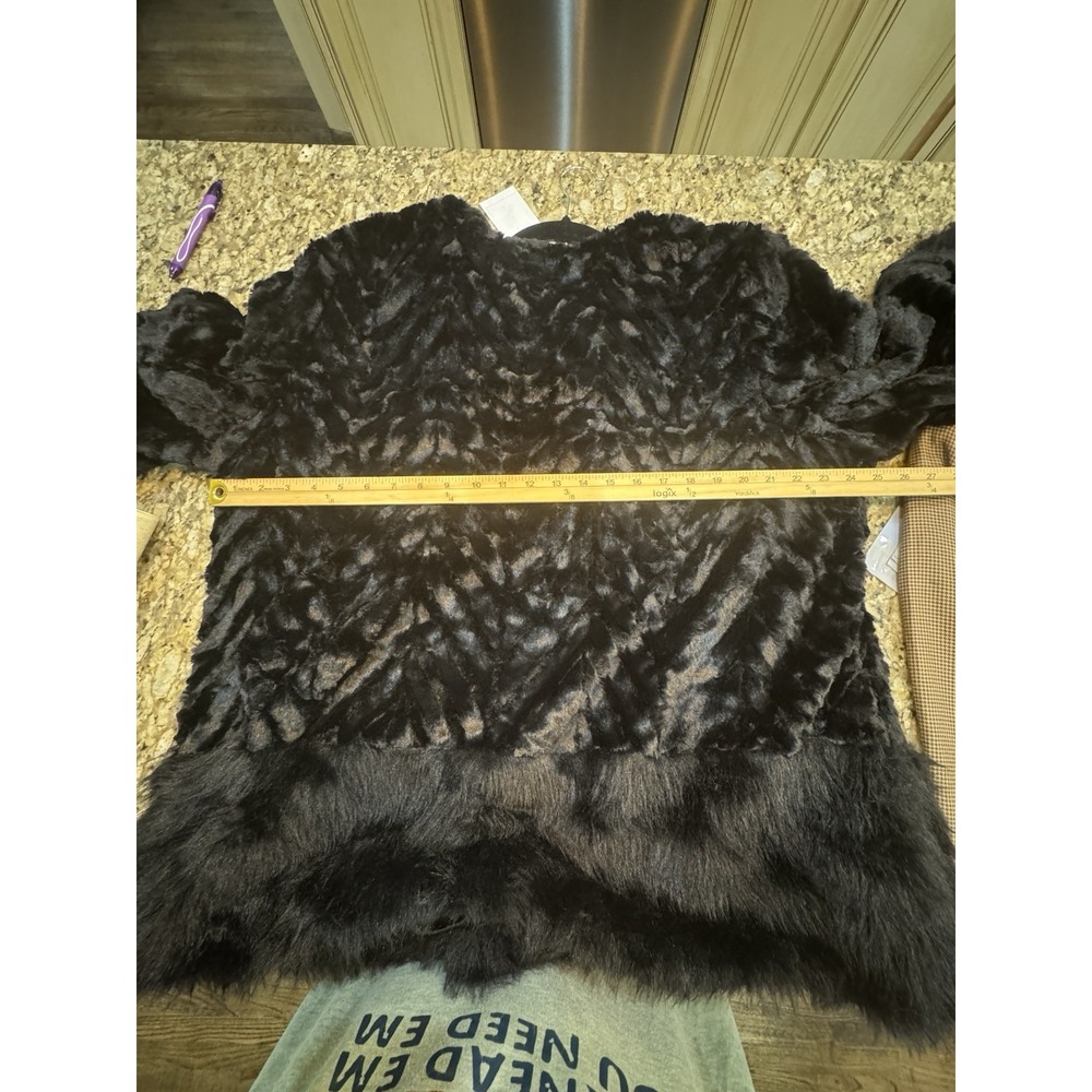 Nina Leonard Long Sleeve Faux Fur Chevron Bolero Jacket Black Swing Size 3X - Picture 9 of 12